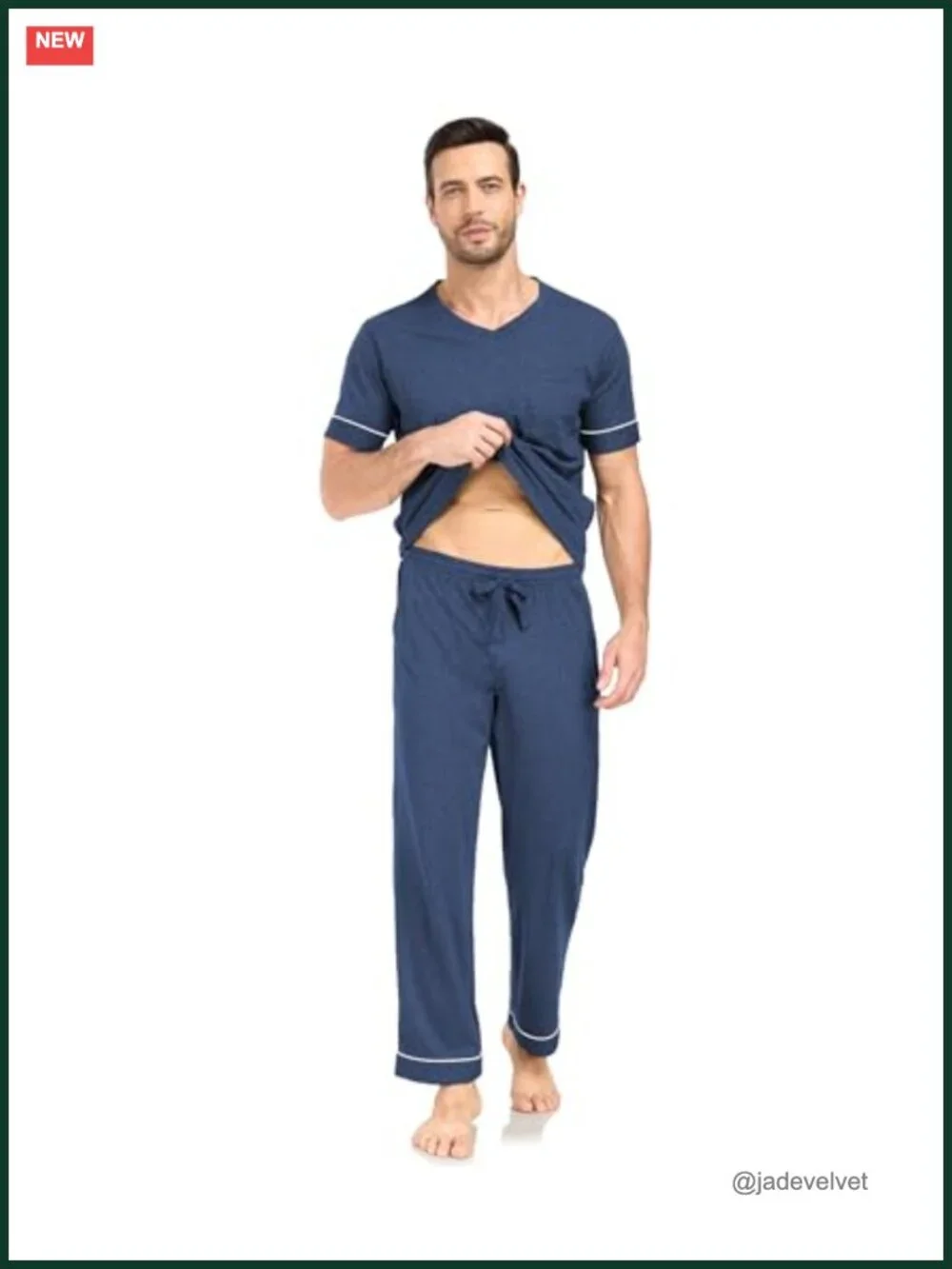 Men's Cotton Pajama Set Short Sleeve Sleepwear with Pockets Soft Lightweight